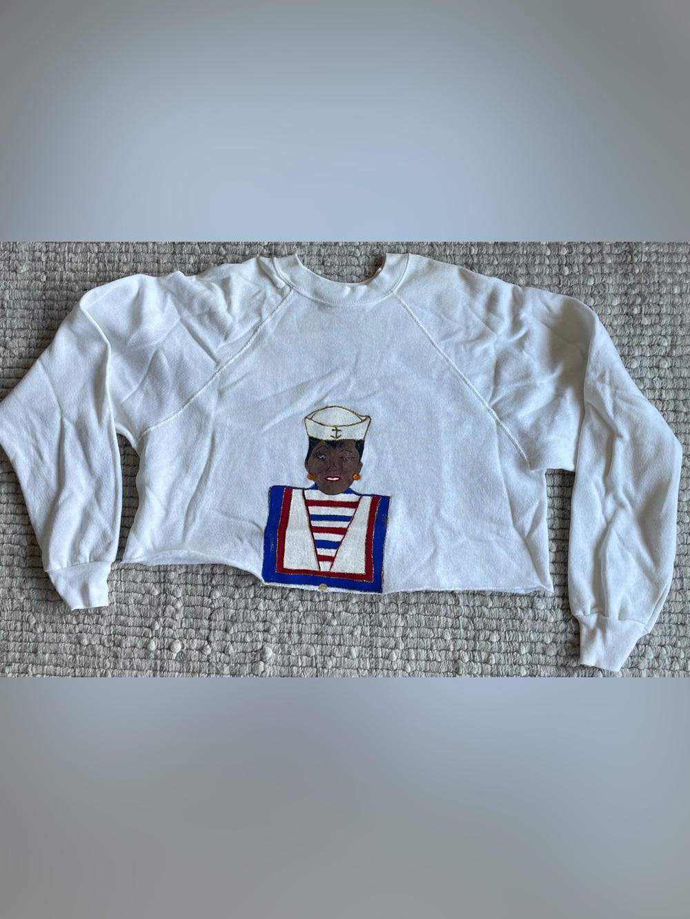 White Sailor Graphic Cropped Sweatshirt